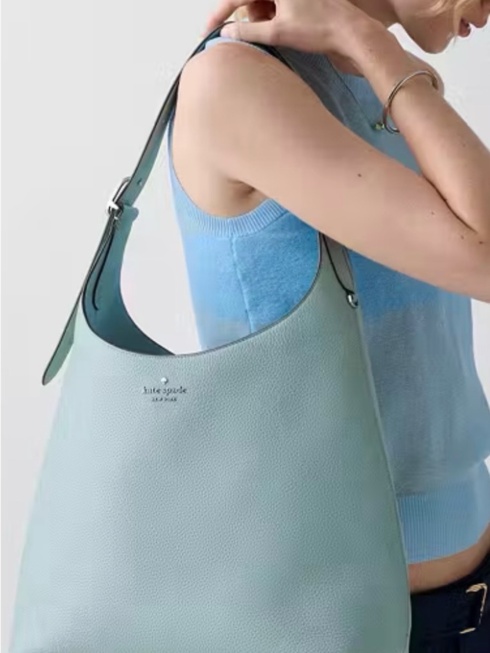 kate spade Pebbled Leather Hobo Shoulder Bag in Pale Blue - Picture 2 of 3